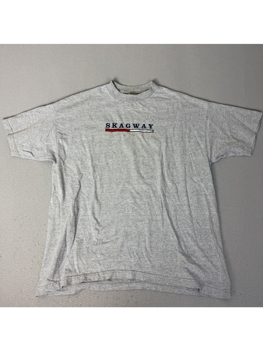 Vintage Y2K Intex Skagway Alaska Embroidered Gray T Shirt Mens 2XL Heavyweight
